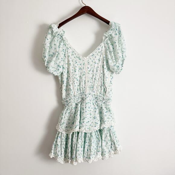 LOVESHACKFANCY Carlo Ruffle Lace Mini Dress Bonnet Blue XS - Picture 6 of 10